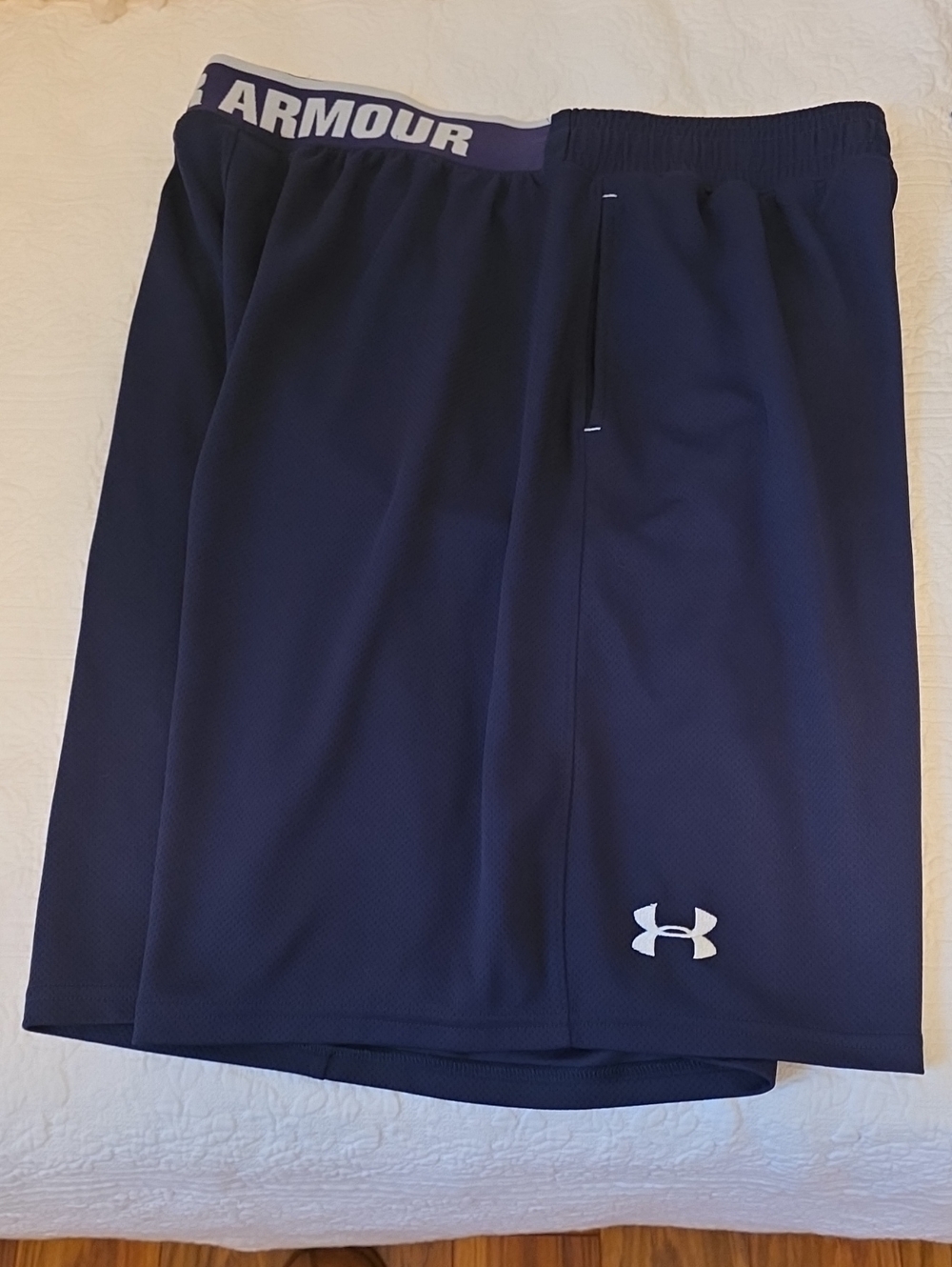 Under Armour Men's Dark Navy Athletic Shorts with White Logo